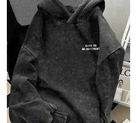 Hemo Herren Winter Streetwear Grafik Hoodie Sweatshirt, leicht elastischer Slim Fit gewaschener Distressed Thermofutter Baumwollmischung schwarzer Pul