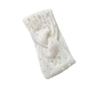 Hemobllo Damen Strickstirnband Winter Haarband Weiß Plüsch Gefüttert für Herbst und Outdoor 1 Stück Perlen Verzierung Warmes Kopfband