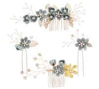 Hemobllo Haarkamm-Set Für Hochzeit Mit Floralen Details Und Strass U-Form Braut Haarschmuck Accessoires Für Frauen Und Mädchen 5.91X1.97X0.08 Zoll