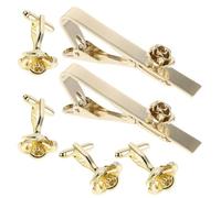 Hemobllo Krawattenklammer und Manschettenknöpfe für Männer aus Kupfer, 2 Sets, goldfarben, Rosenmuster, koordinierendes Anzugzubehör für Hochzeiten und Geschäftstreffen