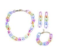 HEMOTON Acryl Schmuckset Büroklammer Kette Armband Ohrringe Bunt Strapazierfähig Mädchen Alltags und Partyaccessoire