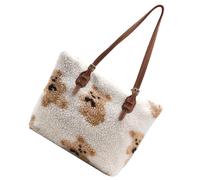 HEMOTON Große Plüsch Damen Umhängetasche, Geräumig, Leicht, Weiß | Weiches Plüschmaterial, Tragbare Schultertasche für Frauen und Mädchen, mit USB Kabel