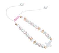 HEMOTON Kreuz Perlenarmband für Damen, Rosa Weißes Kunststoffarmband | Verstellbar, für Taufe und Konfirmation, mit Motivationskarte, Klassisch Elegant für Mutter und Tochter