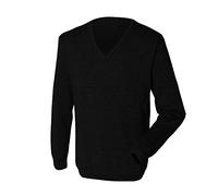 Henbury Herren Feinstrick-Pullover/Sweatshirt mit V-Ausschnitt (4XL) (Schwarz)