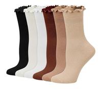 HENGBIRD RüSchen Socken, Socken mit RüSchen Damen, 6 Paar Reine Baumwollsocken Damen, SöCkchen aus Premium-Baumwolle Stricken, Cute Socks für Freizeitkleidung
