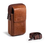 Hengwin Doppeltaschen Gürteltasche Herren Echtes Leder Hüfttasche Männer Handy Taschen mit Gürtelschlaufe für iPhone 16 15 14 Pro Max, Samsung Galaxy S25 S24 S23 Ultra S25+ Handy Umhängetaschen