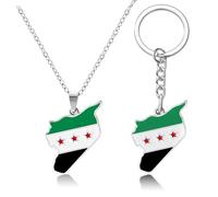 Henjunu Halskette und Schlüsselanhänger Syrien Karte Flagge Anhänger, syrische Mode Halsketten und Schlüsselanhänger