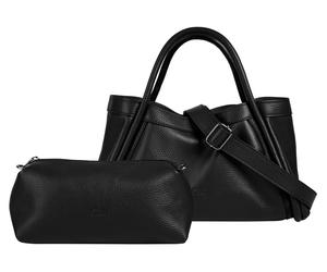 Henkeltasche CLUTY "2 in 1", Damen, Gr. B/H/T: 34cm x 20cm x 13cm onesize, schwarz, Leder, leicht glänzend, unifarben, Taschen, echt Leder, Made in Italy (36818039-0) schwarz