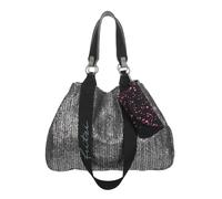 Henkeltasche FRITZI AUS PREUSSEN "Izzy Medium Limited Painted Straw", Damen, Gr. B/H/T: 45cm x 34cm x 16cm, silber (silberfarben, schwarz), Polyurethan (PU), mehrfarbig, Taschen, mit abnehmbarem Brill