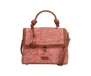Henkeltasche RIEKER, Damen, Gr. B/H/T: 25cm x 20cm x 9cm, cognac, rot, orange, Lederimitat, Textil, Taschen, Handtasche, Umhängetasche Damen mit abnehmbarem Umhängeriemen (51358421-0) cognac, rot, ora