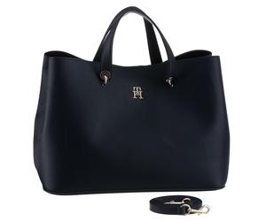 Henkeltasche TOMMY HILFIGER "TH EMBLEM SATCHEL", Damen, Gr. B/H/T: 37,5cm x 27,5cm x 22cm, blau (dw6 space blau), Polyurethan, Strukturmuster, unifarben, Taschen, mit TH-Emblem vorne (40057414-0) dw6