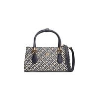Henkeltasche TOMMY HILFIGER "TH GRACE MINI SATCHEL JACQUARD", Damen, Gr. B/H/T: 25cm x 13cm x 10,5cm, blau (blau, natur), Lederimitat, Textil, Taschen, Damen Umhängetasche, Handtasche mit edler TH-Sti