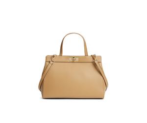 Henkeltasche TOMMY HILFIGER "TH MODERN SATCHEL", Damen, Gr. B/H/T: 33cm x 24cm x 10cm, beige, Lederimitat, Taschen, Damen Tragetasche, Umhängetasche, mit goldfarbenen Details (22320036-0) beige