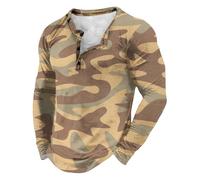 Henley-Hemden für Herren, langärmeliges Henley-T-Shirt, Camouflage-Druck, Knopfleiste, Arbeitspullover, normale Passform, Sport-T-Shirt, feuchtigkeitsableitend, lässiges T-Shirt, khaki, 6XL
