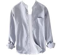 Henley Herren Smart Shirt Button-Up Shirt Oxford Langarm Casual Kragenlos Strand Langarm Baggy T-Shirts Top, grau, 3XL