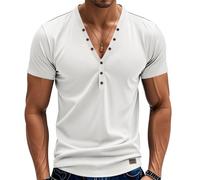 Henley Shirt Herren Kurzarm Heißwetter Geeignet Button-Down Kragen Poloshirt Herren Mit Knopf Pflegeleicht Oversized Tshirt Männer Loose Fit Elegant Alltag Polo Shirt Slim Fit White M