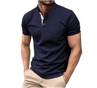 Henley Shirt Herren Kurzarm Tshirt mit Knopfleiste Mode Poloshirts Revers Hemd Baumwolle T-Shirt Einfarbig Slim fit Hemden Basic Business Fitness Sportshirt Leicht Freizeithemd Kurzarmshirt Männer
