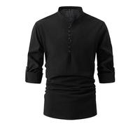 Henley Shirt Herren Langarm Vintage Langarmshirt Knopf Longsleeve T-Shirt Retro Stil Roll-up Langarm Shirt Männer Hemden Mittelalterliche Piraten-Oberteile Regular Fit Freizeithemd