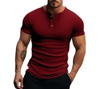 Henley Shirt Herren Sommer Classic Baumwolle Kurzarm Knopf T-Shirt Beiläufig T Shirt Kurzarm T-Shirt Freizeitshirts Classic Tee Baumwolle Slim Fit Sport Muskelshirts Sommershirt mit Knopfleiste