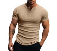 Henley Shirt Herren Sommer Classic Baumwolle Kurzarm Knopf T-Shirt Beiläufig T Shirt Kurzarm T-Shirt Freizeitshirts Classic Tee Baumwolle Leicht Tshirt Atmungsaktiv Sommershirt mit Knopfleiste