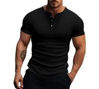Henley Shirt Herren Sommer Classic Baumwolle Kurzarm Knopf T-Shirt Beiläufig T Shirts für Männer Sommerhemd Freizeithemden mit Button-Down Kragen Lässig Männer T-Shirt Herren Laufshirt
