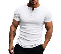 Henley Shirt Herren Sommer Classic Kurzarm Knopf T-Shirt Beiläufig T Shirt Kurzarm T-Shirt Freizeitshirts Classic Tee Slim Fit Sport Muskelshirts Sommershirt mit Knopfleiste