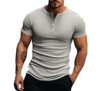 Henley Shirt Herren Sommer Classic Kurzarm Knopf T-Shirt Beiläufig T Shirt Kurzarm T-Shirt Freizeitshirts Classic Tee Slim Fit Sport Muskelshirts Sommershirt mit Knopfleiste