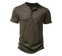 Henley Shirt Herren T Shirt Oversized Tshirts Männer Kurzarm T Shirt Baumwolle Sport Shirts Sommer Kurzarmshirt Basic Tops Cotton Tee Streetwear Grün L