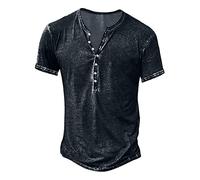Henley Shirt Herren Tshirt mit Knopfleiste Kurzarm Hemd Männer Freizeithemd Vintage Casual Leicht Baumwolle Slim Fit V Ausschnitt T-Shirt Sommer Oberteile Mode Basic Tshirt Marine L