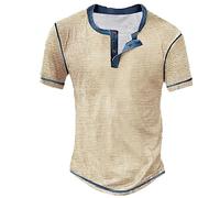 Henley Shirt Herren Tshirt mit Knopfleiste Kurzarm Hemd Männer Freizeithemd Vintage Casual Leicht Baumwolle Slim Fit V Ausschnitt T-Shirt Sommer Oberteile Mode Basic Tshirt Grau S