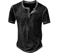 Henley Shirt Herren Tshirt mit Knopfleiste Kurzarm Hemd Männer Freizeithemd Vintage Casual Leicht Baumwolle Slim Fit V Ausschnitt T-Shirt Sommer Oberteile Mode Basic Tshirt Schwarz 4XL
