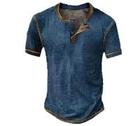 Henley Shirt Herren Tshirt mit Knopfleiste Kurzarm Hemd Männer Freizeithemd Vintage Casual Leicht Baumwolle Slim Fit V Ausschnitt T-Shirt Sommer Oberteile Mode Basic Tshirt Marine L