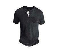 Henley Shirt Herren Tshirt mit Knopfleiste Kurzarm Hemd Männer Freizeithemd Vintage Casual Leicht Baumwolle Slim Fit V Ausschnitt T-Shirt Sommer Oberteile Mode Basic Tshirt Schwarz S