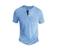 Henley Shirt Herren Tshirt mit Knopfleiste Kurzarm Hemd Männer Freizeithemd Vintage Casual Leicht Baumwolle Slim Fit V Ausschnitt T-Shirt Sommer Oberteile Mode Basic Tshirt Hellblau XL
