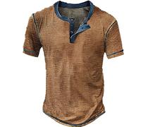 Henley Shirt Herren Tshirt mit Knopfleiste Kurzarm Hemd Männer Freizeithemd Vintage Casual Leicht Baumwolle Slim Fit V Ausschnitt T-Shirt Sommer Oberteile Mode Basic Tshirt Kaffee XXL