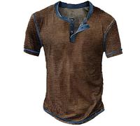 Henley Shirt Herren Tshirt mit Knopfleiste Kurzarm Hemd Männer Freizeithemd Vintage Casual Leicht Baumwolle Slim Fit V Ausschnitt T-Shirt Sommer Oberteile Mode Basic Tshirt Braun 4XL