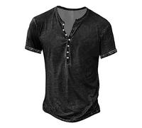Henley Shirt Herren Tshirt mit Knopfleiste Kurzarm Hemd Männer Freizeithemd Vintage Casual Leicht Baumwolle Slim Fit V Ausschnitt T-Shirt Sommer Oberteile Mode Basic Tshirt Schwarz M