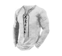 Henley Shirt Herren V-Ausschnitt Einfarbig Kordelzug Vintage Pullover Langarm Papa Shirt Männer Freizeitshirt Regular Fit Arbeitshemd Holzfällerhemd Leichte Cowboy Shirt Slim Fit Langarmshirt