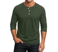 Henley T Shirt Herren 3/4 Ärmel Raglan Freizeithemd Sommer Shirts Langärmliges Slim Fit Oberteile Casual Sport Baseball Shirt Men's Fashion Sommerhemd Plus Größe Henley Hemd Regular Fit E Dark Green S