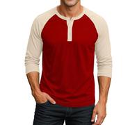 Henley T Shirt Herren 3/4 Ärmel Raglan Freizeithemd Sommer Shirts Langärmliges Slim Fit Oberteile Casual Sport Baseball Shirt Men's Fashion Sommerhemd Plus Größe Henley Hemd Regular Fit H Red 3XL