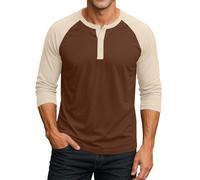 Henley T Shirt Herren 3/4 Ärmel Raglan Freizeithemd Sommer Shirts Langärmliges Slim Fit Oberteile Casual Sport Baseball Shirt Men's Fashion Sommerhemd Plus Größe Henley Hemd Regular Fit G Brown 3XL
