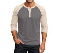 Henley T Shirt Herren 3/4 Ärmel Raglan Freizeithemd Sommer Shirts Langärmliges Slim Fit Oberteile Casual Baseball Shirt Men's Fashion Sommerhemd Plus Größe Henley Hemd Regular Fit H Light Gray 3XL