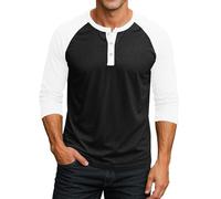 Henley T Shirt Herren 3/4 Ärmel Raglan Freizeithemd Sommer Shirts Langärmliges Slim Fit Oberteile Casual Sport Baseball Shirt Men's Fashion Sommerhemd Plus Größe Henley Hemd Regular Fit G Black XL