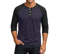 Henley T Shirt Herren 3/4 Ärmel Raglan Freizeithemd Sommer Shirts Langärmliges Slim Fit Oberteile Casual Sport Baseball Shirt Men's Fashion Sommerhemd Plus Größe Henley Hemd Regular Fit F Navy XL