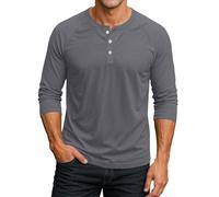 Henley T Shirt Herren 3/4 Ärmel Raglan Freizeithemd Sommer Shirts Langärmliges Slim Fit Oberteile Casual Sport Baseball Shirt Men's Fashion Sommerhemd Plus Größe Henley Hemd Regular Fit B Gray L