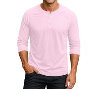 Henley T Shirt Herren 3/4 Ärmel Raglan Freizeithemd Sommer Shirts Langärmliges Slim Fit Oberteile Casual Sport Baseball Shirt Men's Fashion Sommerhemd Plus Größe Henley Hemd Regular Fit A Pink 3XL