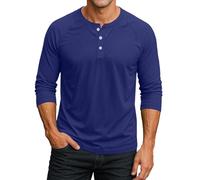 Henley T Shirt Herren 3/4 Ärmel Raglan Freizeithemd Sommer Shirts Langärmliges Slim Fit Oberteile Casual Sport Baseball Shirt Men's Fashion Sommerhemd Plus Größe Henley Hemd Regular Fit E Dark Blue XL