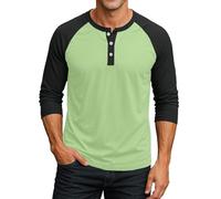 Henley T Shirt Herren 3/4 Ärmel Raglan Freizeithemd Sommer Shirts Langärmliges Slim Fit Oberteile Casual Baseball Shirt Men's Fashion Sommerhemd Plus Größe Henley Hemd Regular Fit F Light Green XL