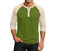 Henley T Shirt Herren 3/4 Ärmel Raglan Freizeithemd Sommer Shirts Langärmliges Slim Fit Oberteile Casual Sport Baseball Shirt Men's Fashion Sommerhemd Plus Größe Henley Hemd Regular Fit H Green 3XL