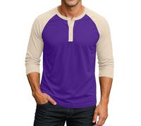 Henley T Shirt Herren 3/4 Ärmel Raglan Freizeithemd Sommer Shirts Langärmliges Slim Fit Oberteile Casual Sport Baseball Shirt Men's Fashion Sommerhemd Plus Größe Henley Hemd Regular Fit G Purple XL
